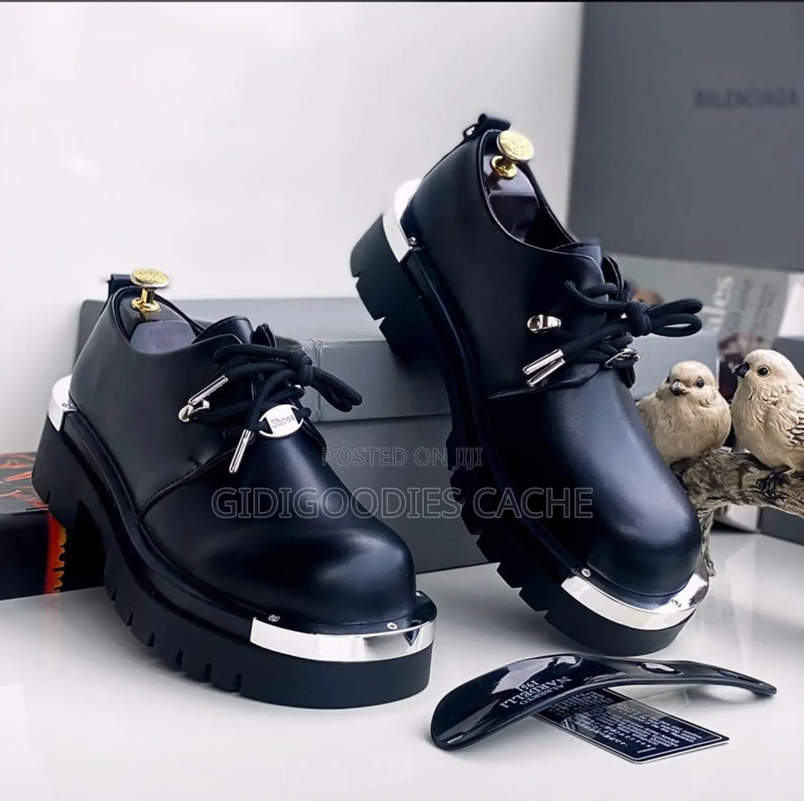 Balenciaga Metallic Silver Mix Lace-Up Shoes