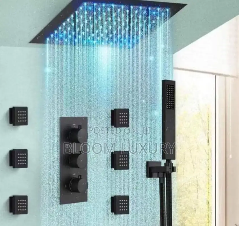 Thermostatic Luxury Rainfall Conduit Shower With Body Jets