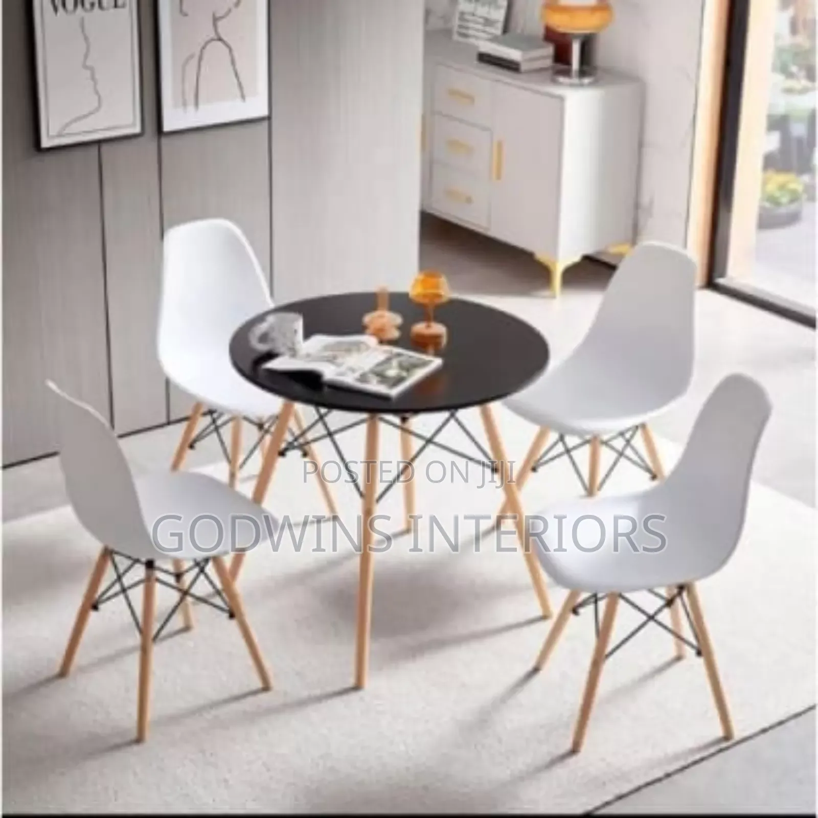 Round Dining Table With 4 Set of Chairs - Multicolour