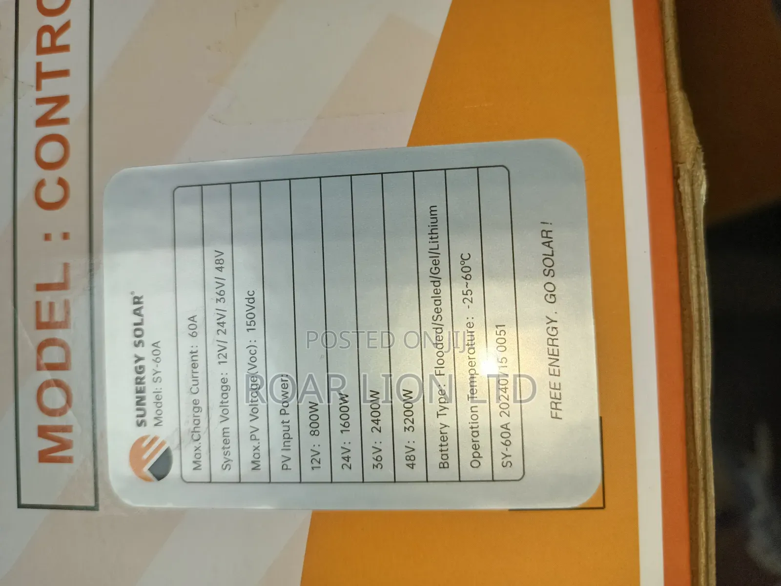Sunergy 60ah 48V Charge Controller