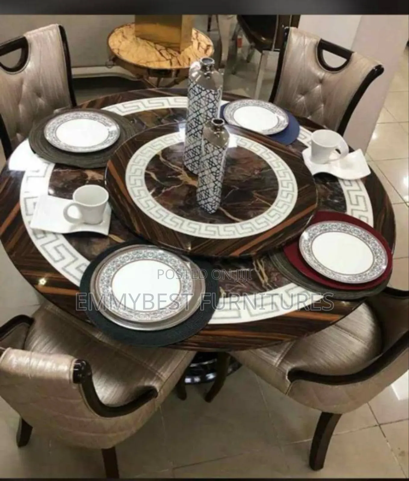 Brand New Standard Quality Rolling Top Marble Dinning Set.