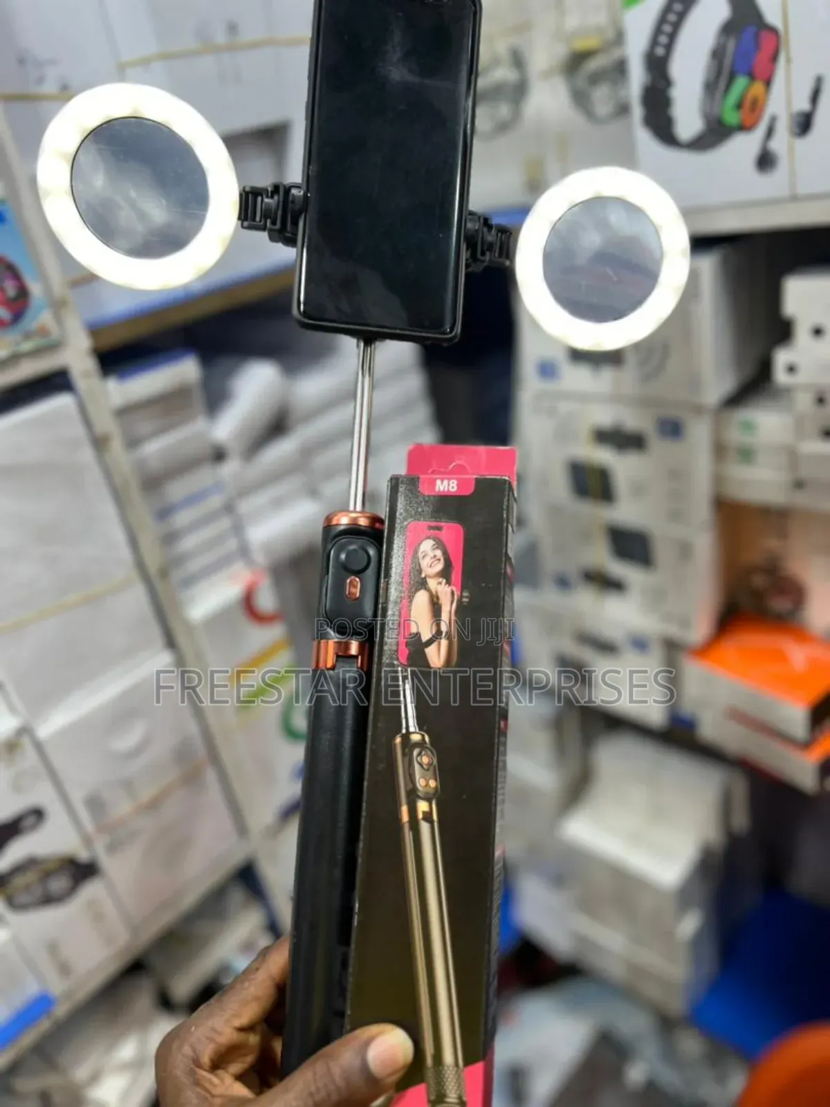 Selfie Tripod With Double Ring Light. Selfie Tripod Light.