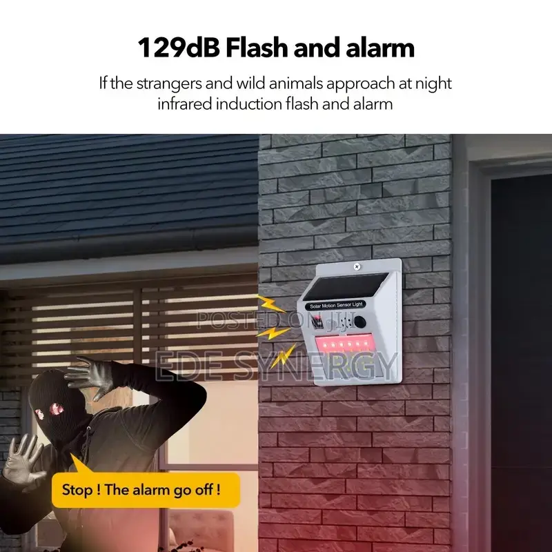 LED Solar Alarm, Remote Alarm Lights, Infrared Sensor -White