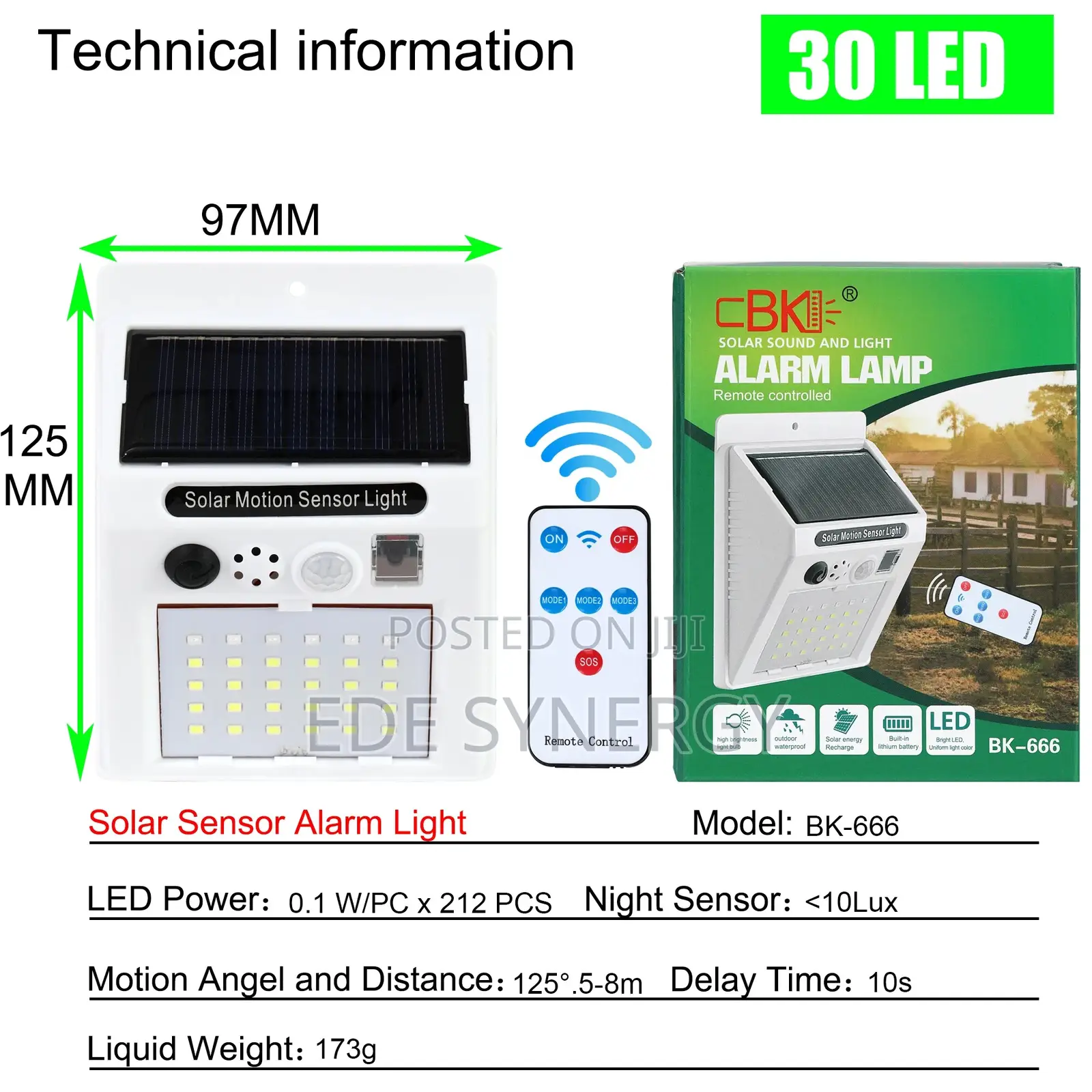 LED Solar Alarm, Remote Alarm Lights, Infrared Sensor -White