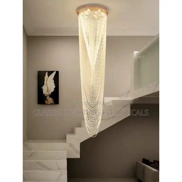 Crystal Long Ceiling Chandelier Spiral Staircase Light