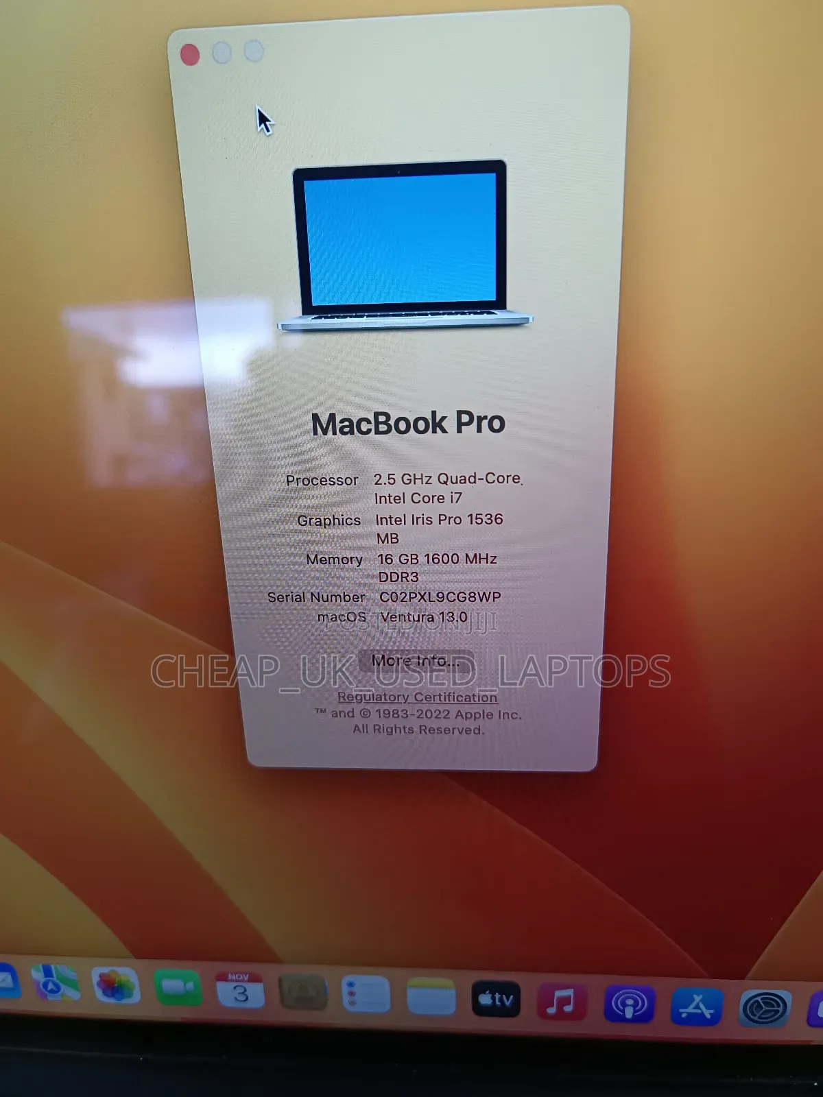 Laptop Apple MacBook Pro 2015 16GB Intel Core I7 SSD 512GB
