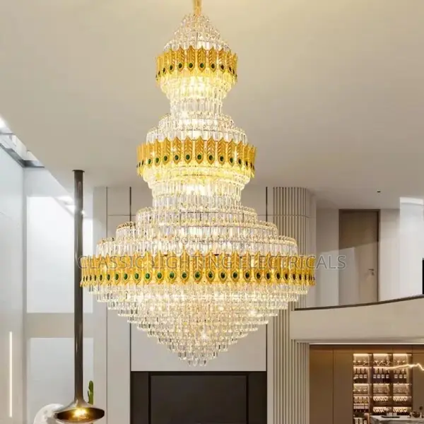 Large Foyer Gold Crystal Chandelier for Living Room Light