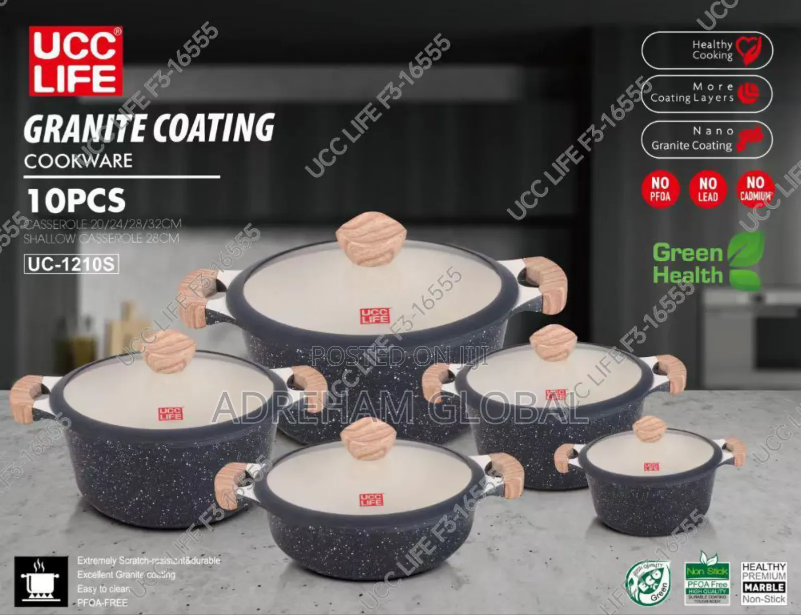 UCC Life 10pcs Granite Coating Cookware Set.