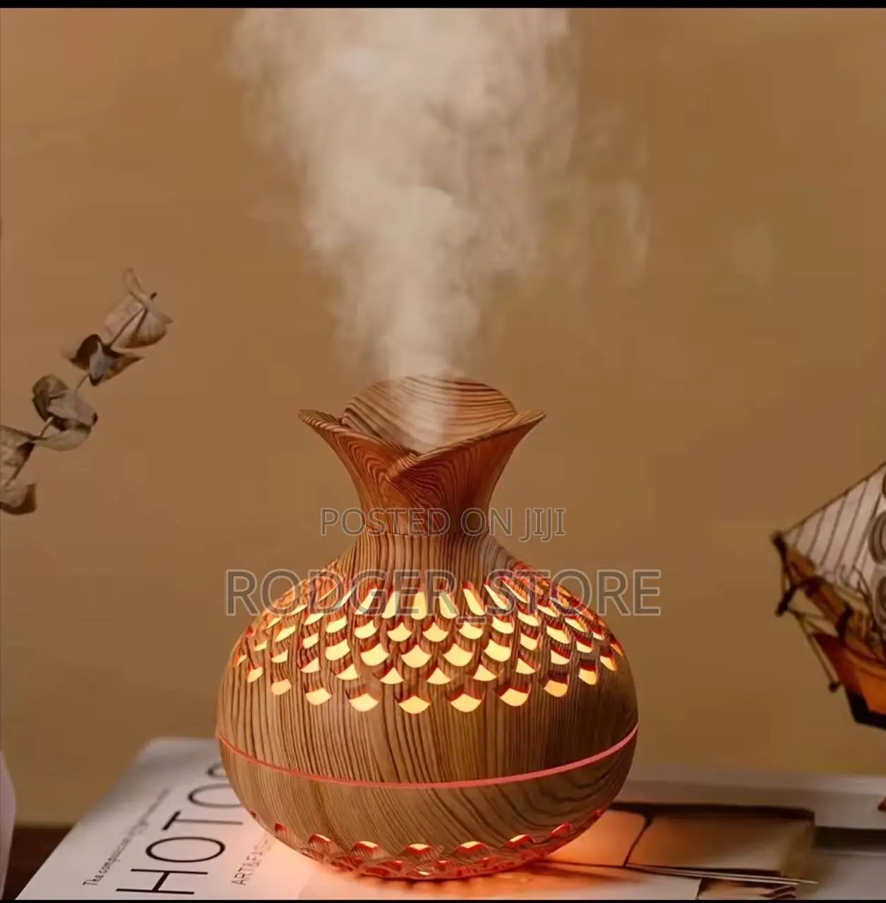 Wooden Vase Colorful Light Cool Mist Air Humidifier