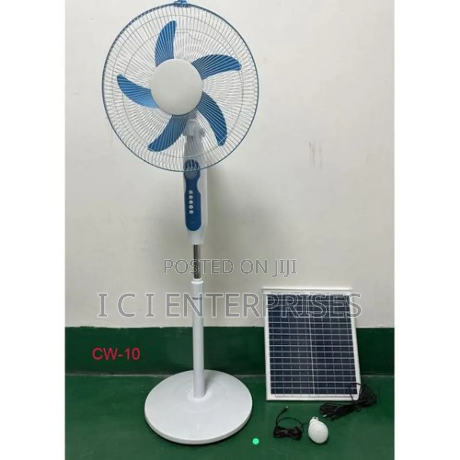 16 Inches Rechargeable Fan With Solar Panel and Bulb