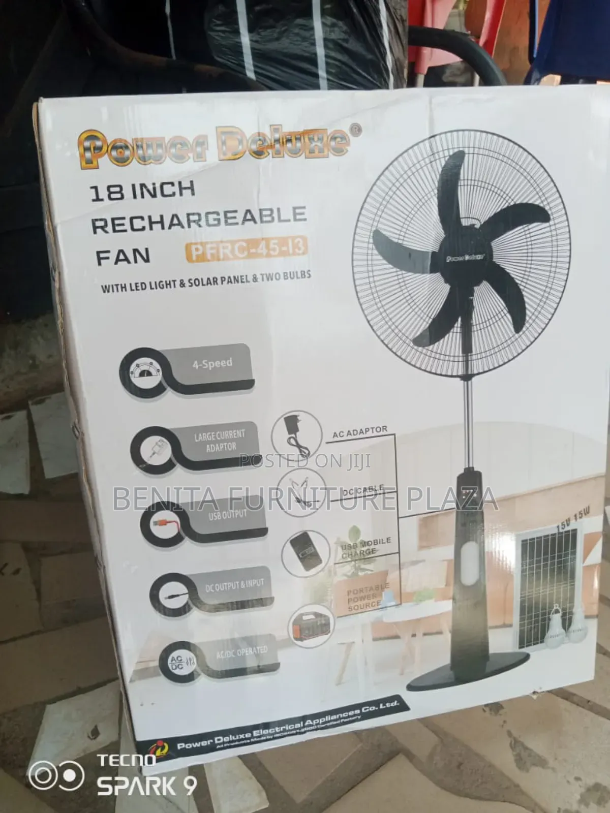 Rechargeable Fan With Panel and 2 Bulbs