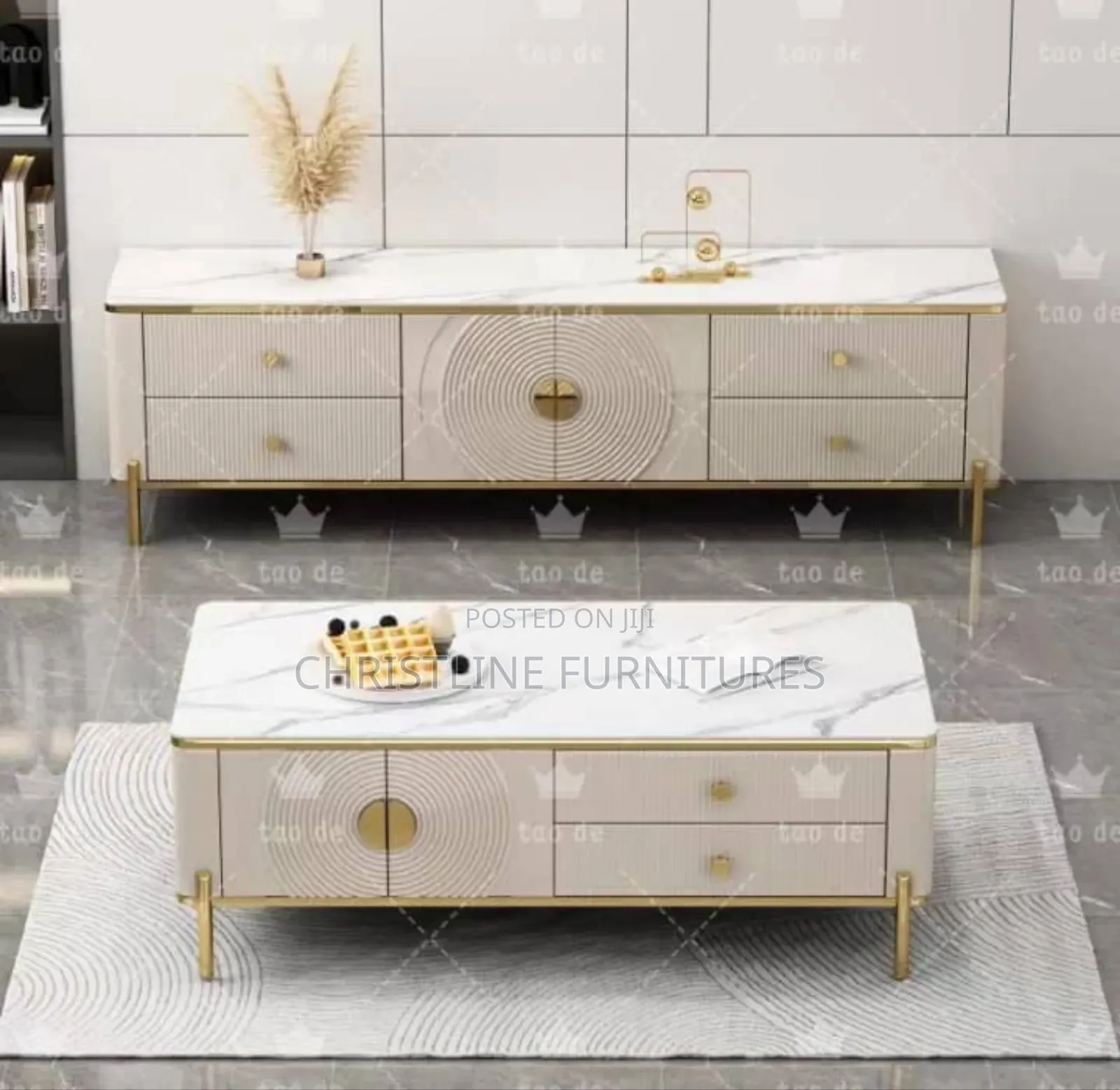 Marble to TV Console and Center Table Set