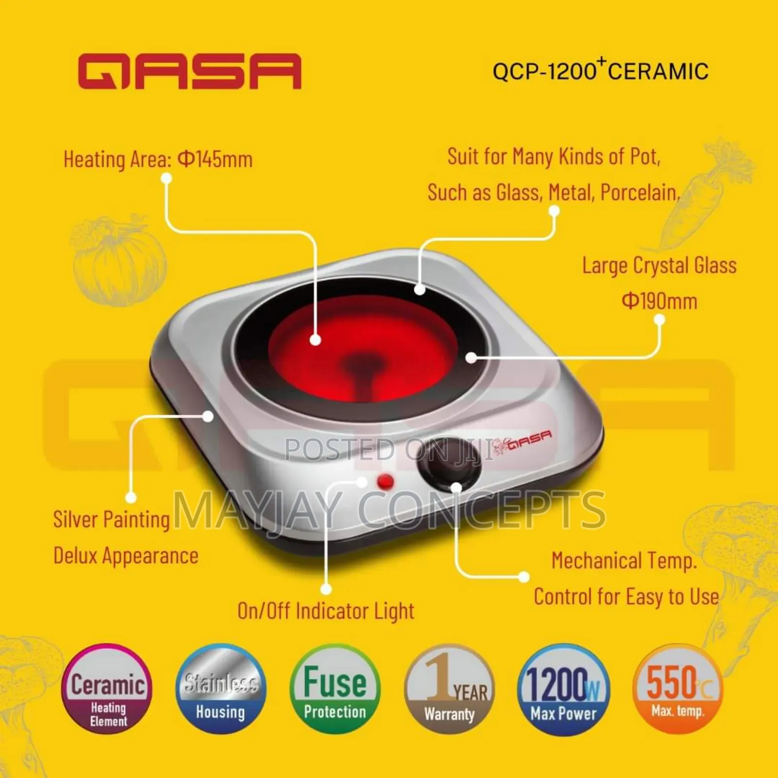 Qasa Single Glass Infrared Hotplate For Many Kinds Of Pots
