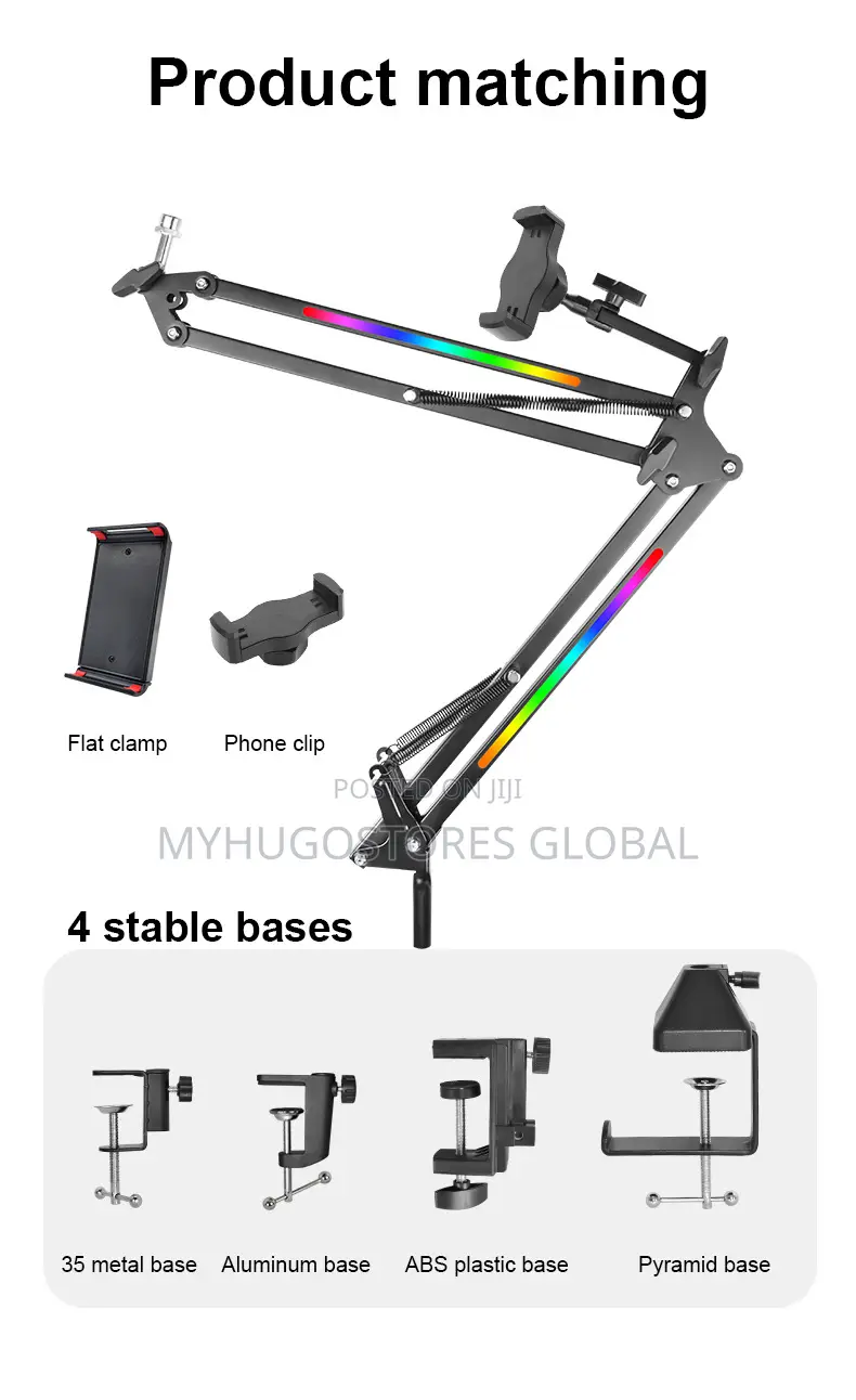 Mic Boom Arm With RGB, Microphone Arm With Desk Mount Clamp