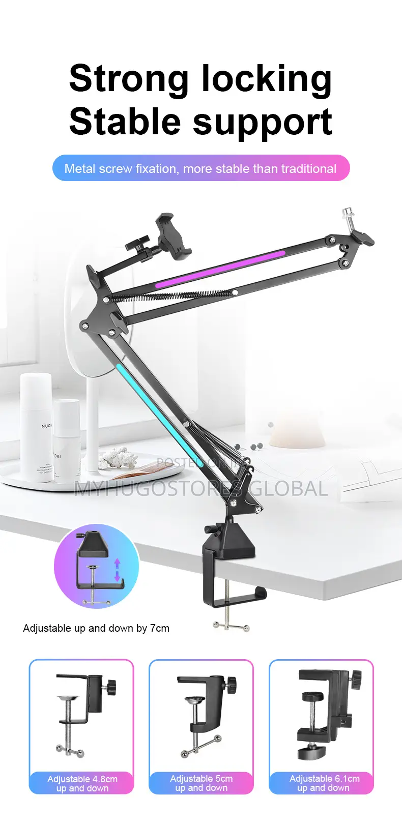 Mic Boom Arm With RGB, Microphone Arm With Desk Mount Clamp