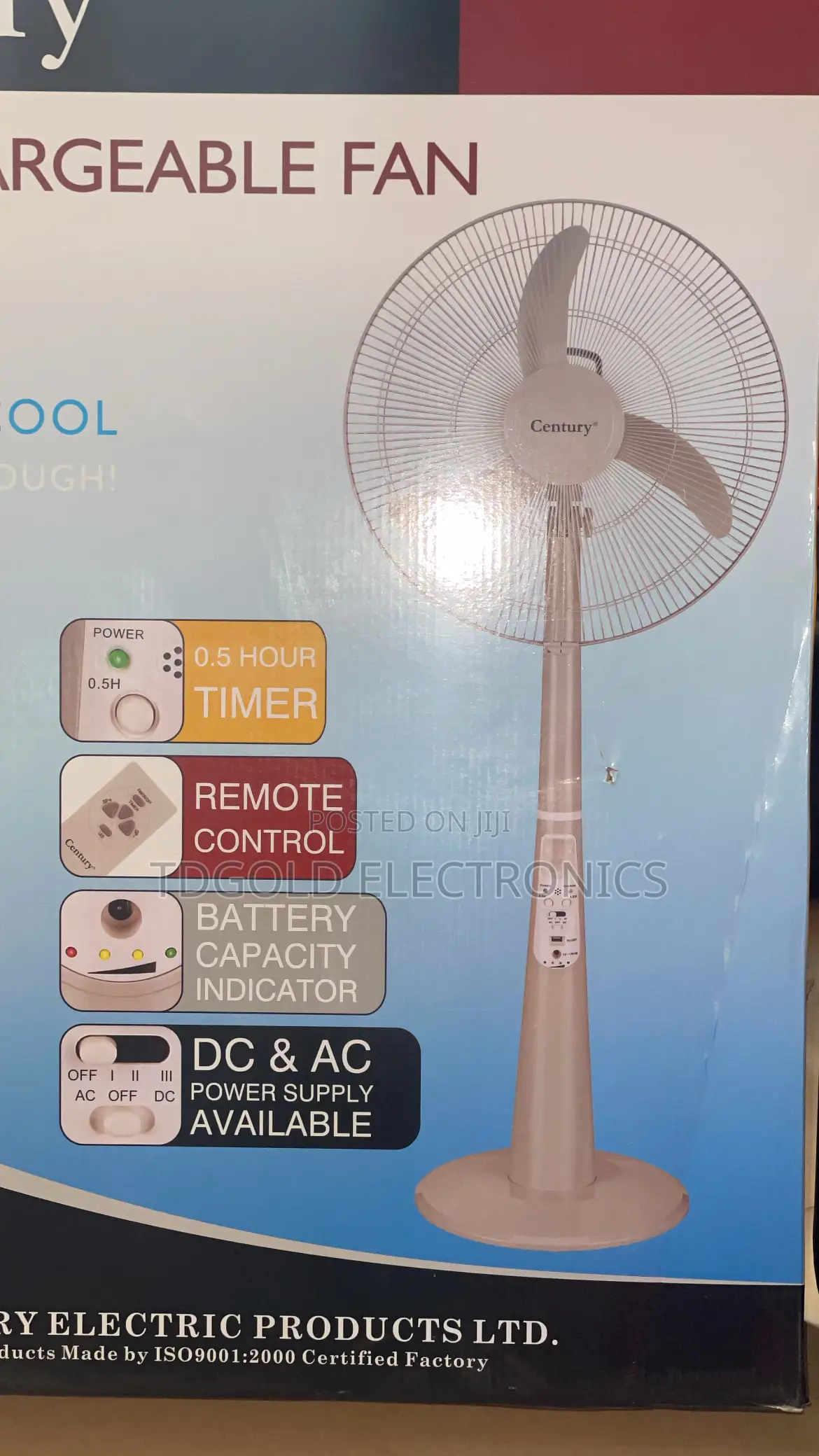 Century 18 Inch Rechargeable Standing Fan