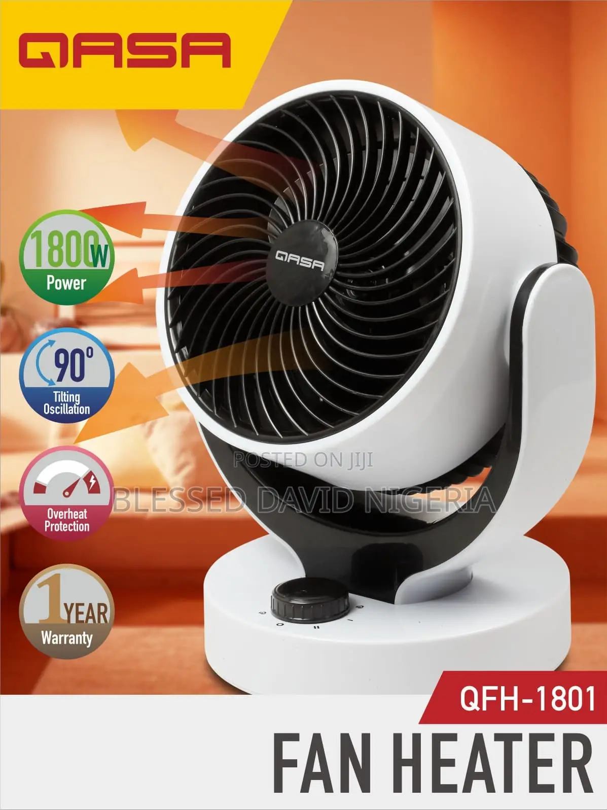 Qasa 1800W Fan Heater - QFH1801