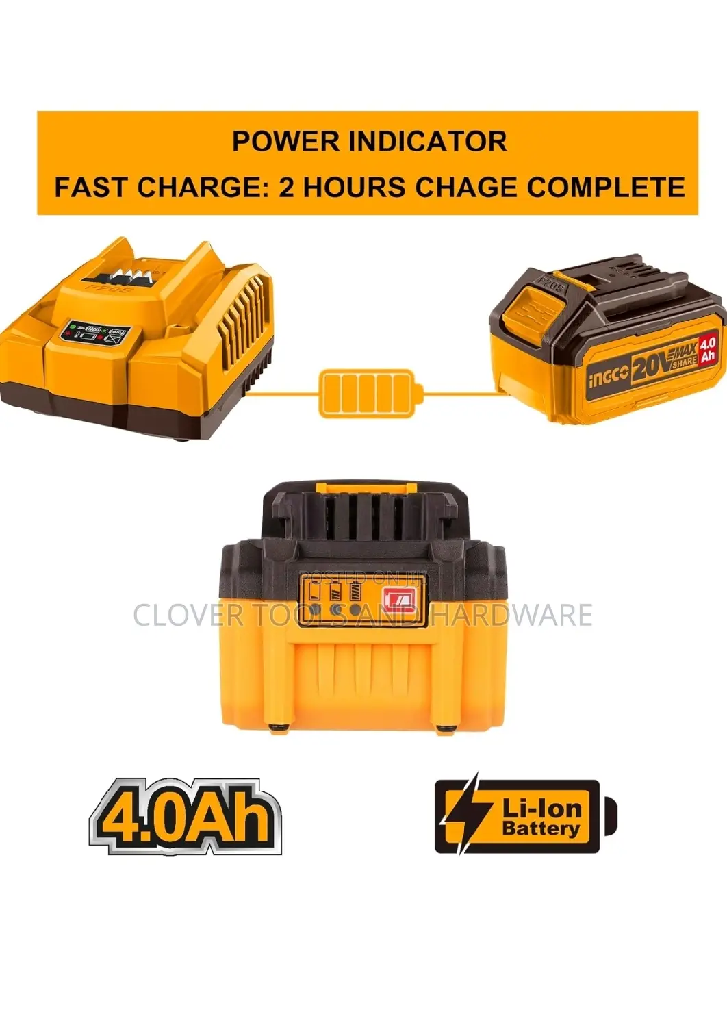 INGCO 4.0ah Lithium-Ion 20V Battery Pack,