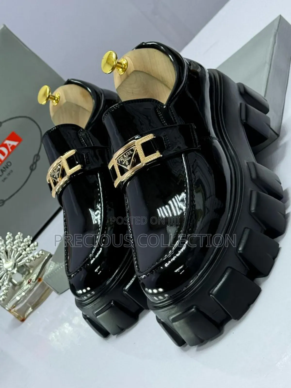 Men's Chunky Sole Glossy Leather Prada Shoes