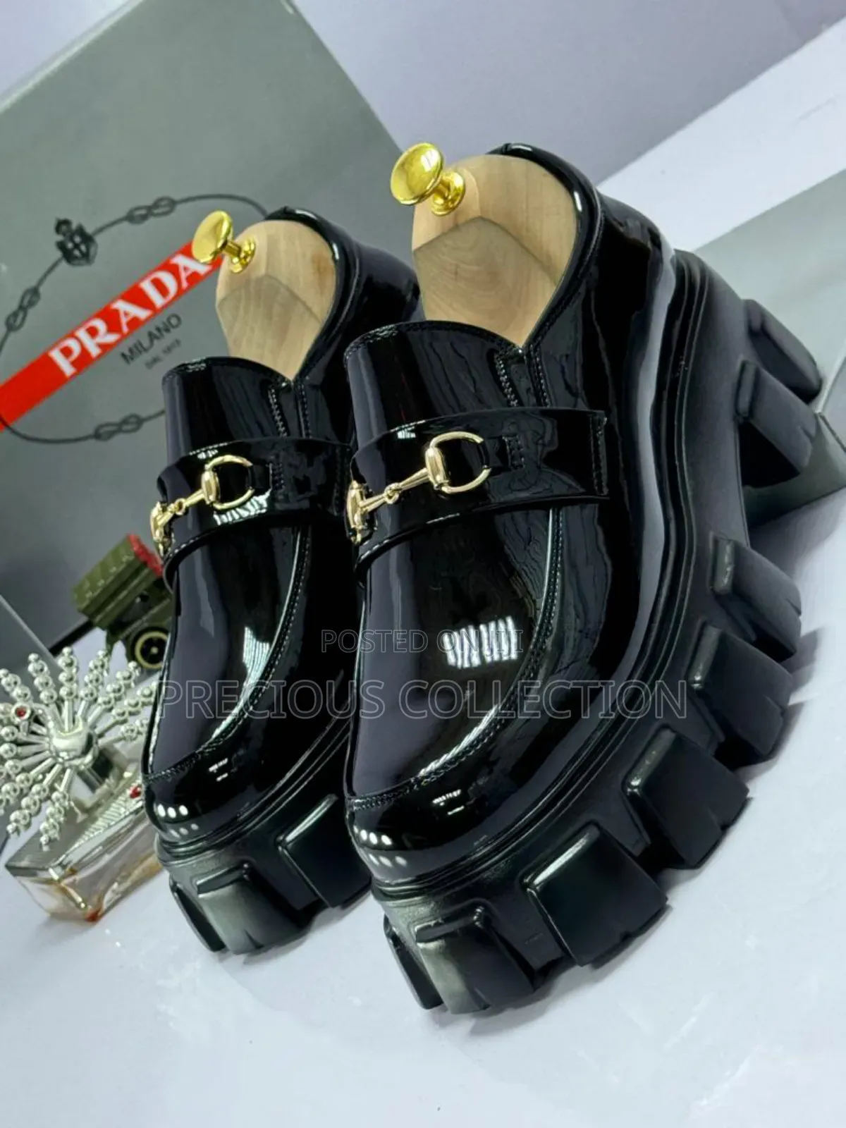 Men's Chunky Sole Glossy Leather Prada Shoes