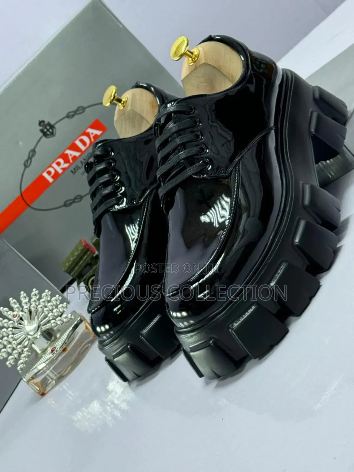 Men's Chunky Sole Glossy Leather Prada Shoes