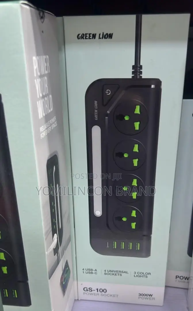 Green Lion GS-100 Power Socket 3000W,2m Cable Length - Black