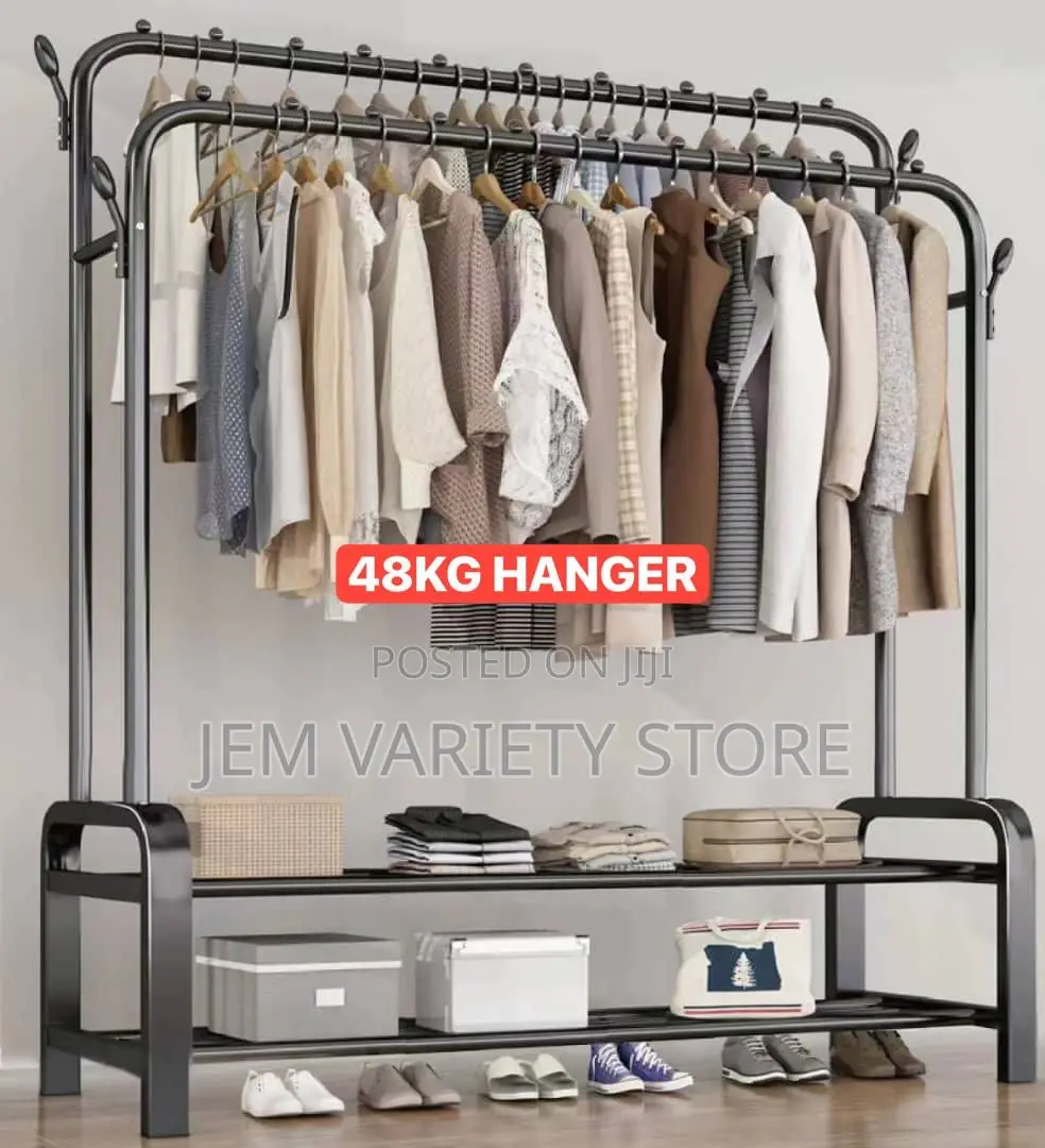 Heavy Duty Floor Foldable Indoor Double Pole Clothe Hanger