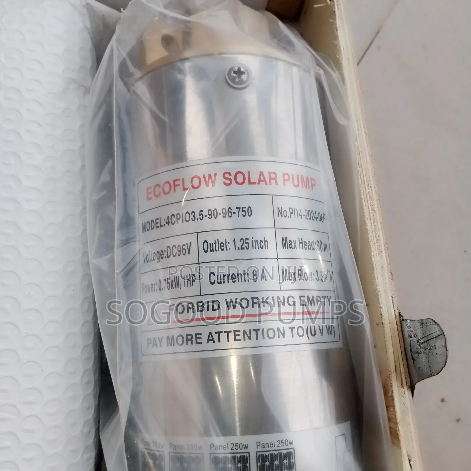 Ecoflow Solar Submersible Pump Type 0.75kw/1hp DC Only