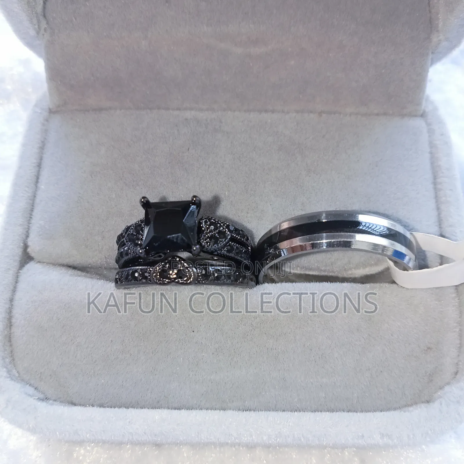 Non-Fading Titanium Steel and Black Gold Plated Ring Set