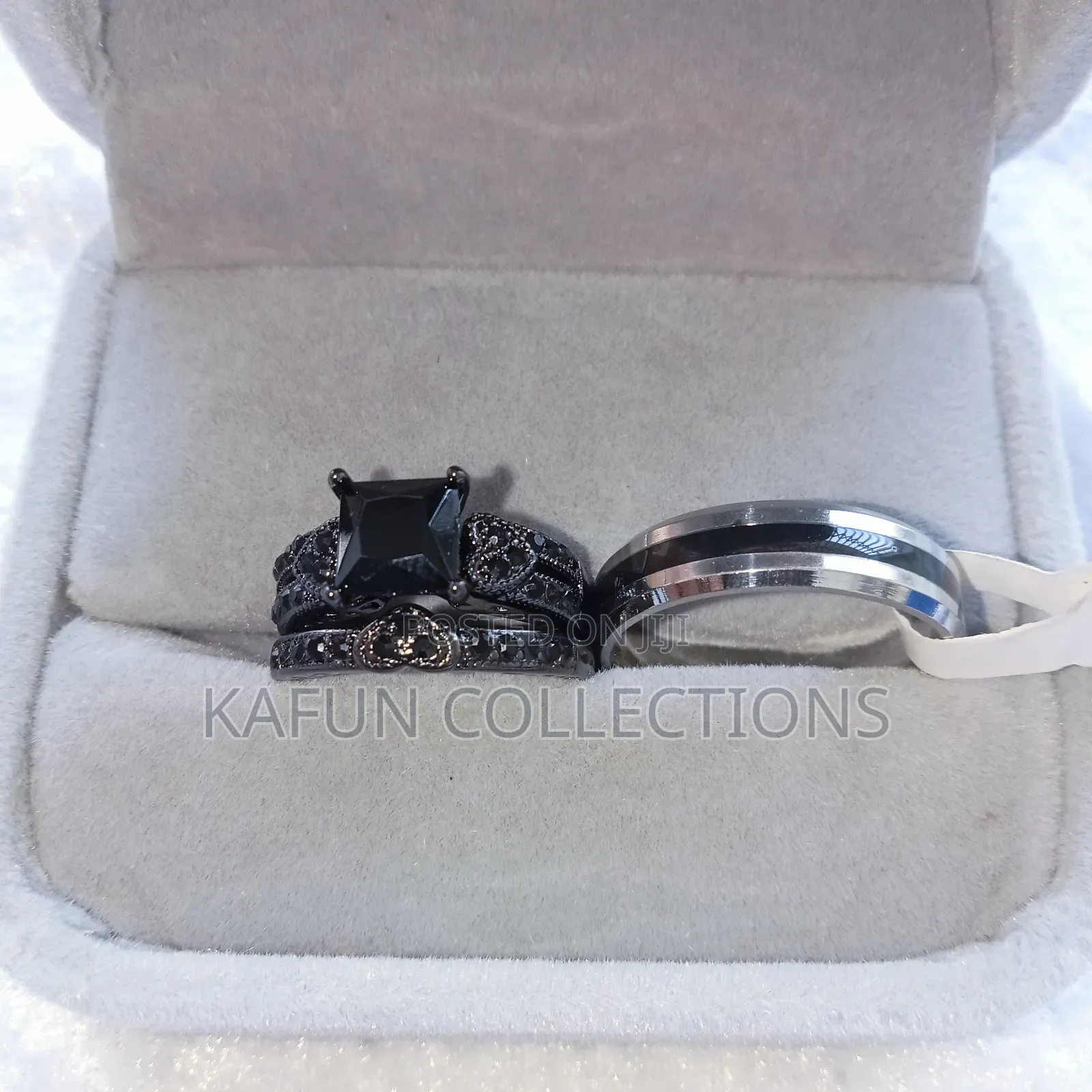 Non-Fading Titanium Steel and Black Gold Plated Ring Set
