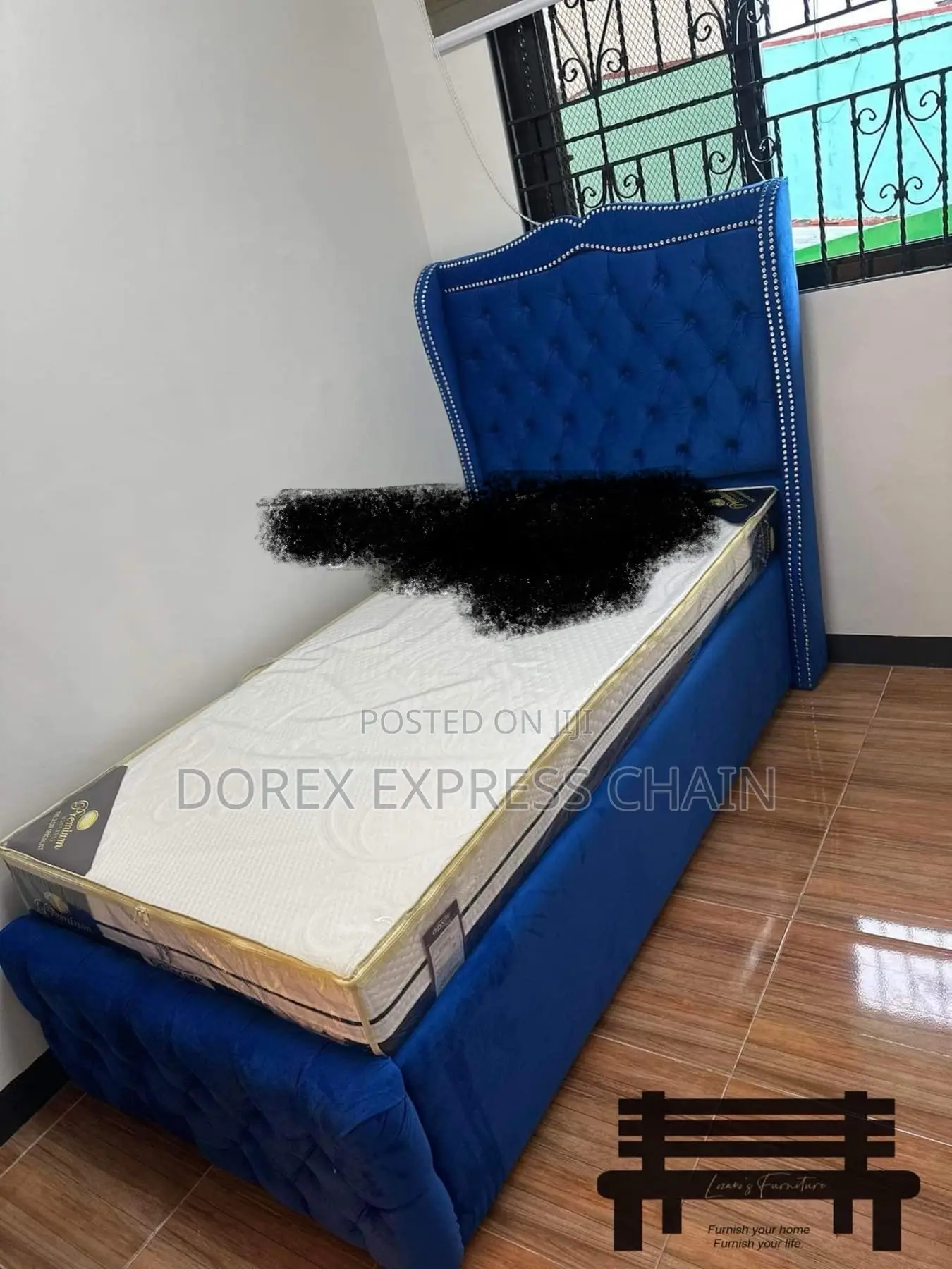 Velvet Upholstered Bed Frame With Diamond Stitched Headboard