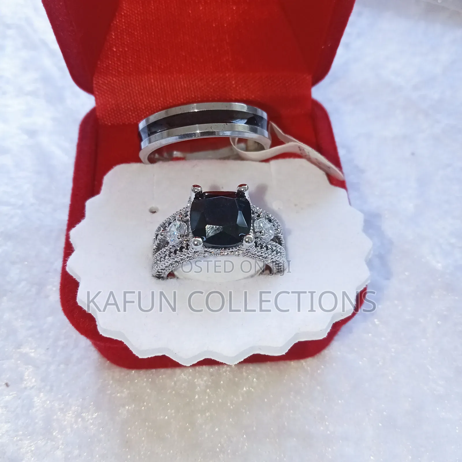 Non-Fading Steel and Silver Black Engagement Ring