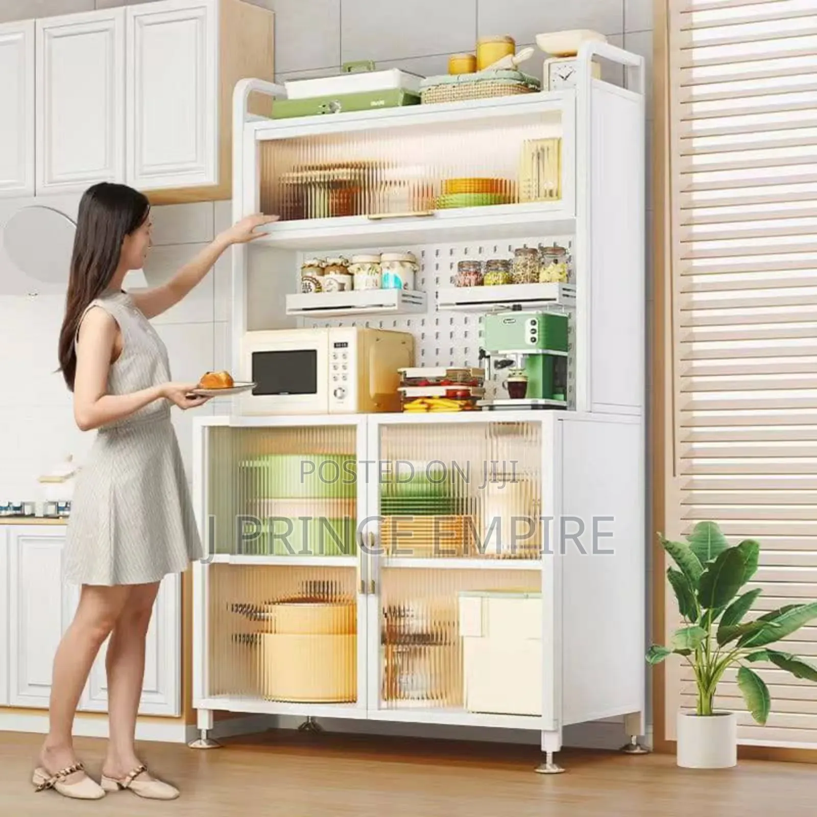 Kitchen Baker's Rack With Flip Door Cabinet/Microwave Stand