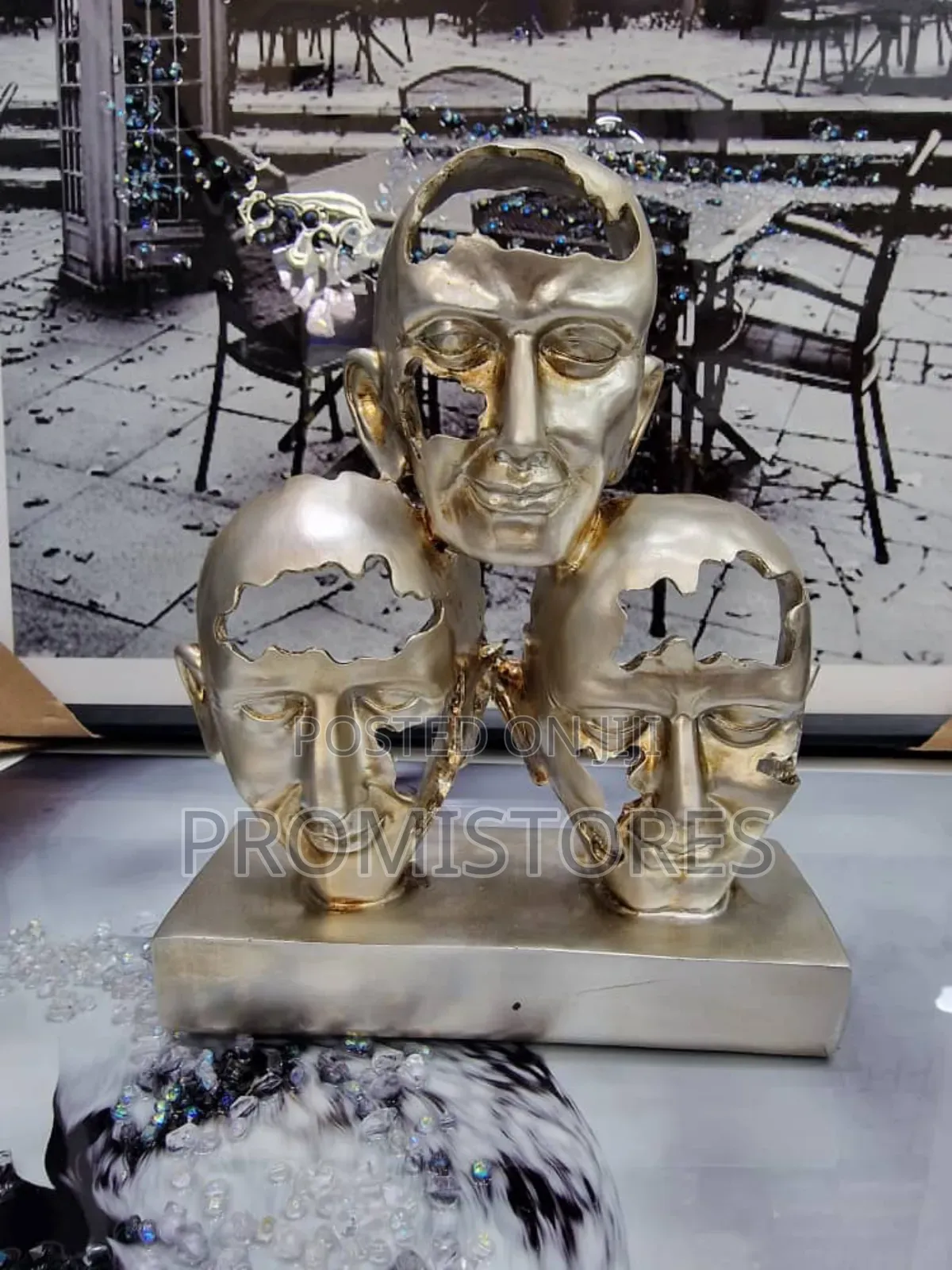 Antique 3 in 1 Human Face Statue for Home Decor