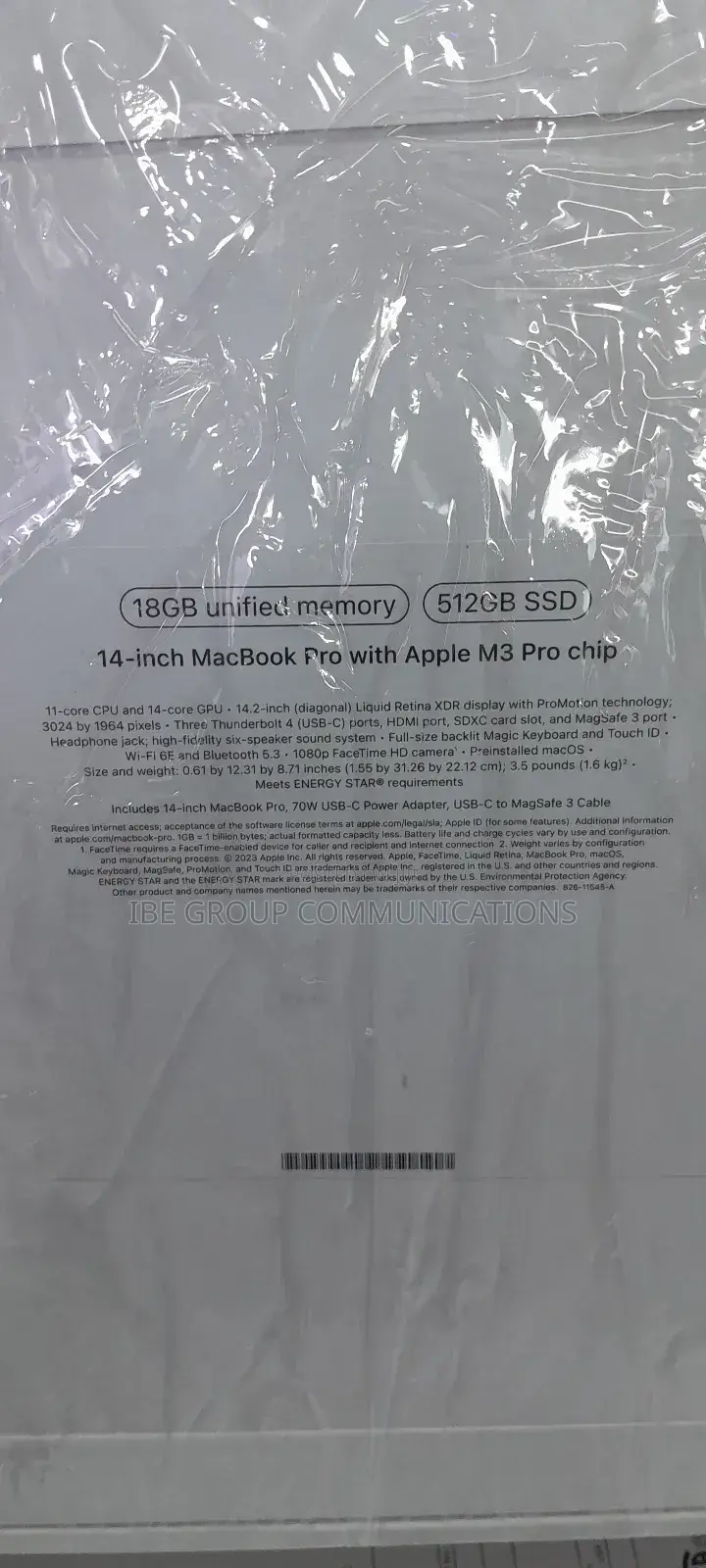 New Laptop Apple MacBook Pro 2023 M3 14-Inch 18GB Apple M3 SSD 512GB