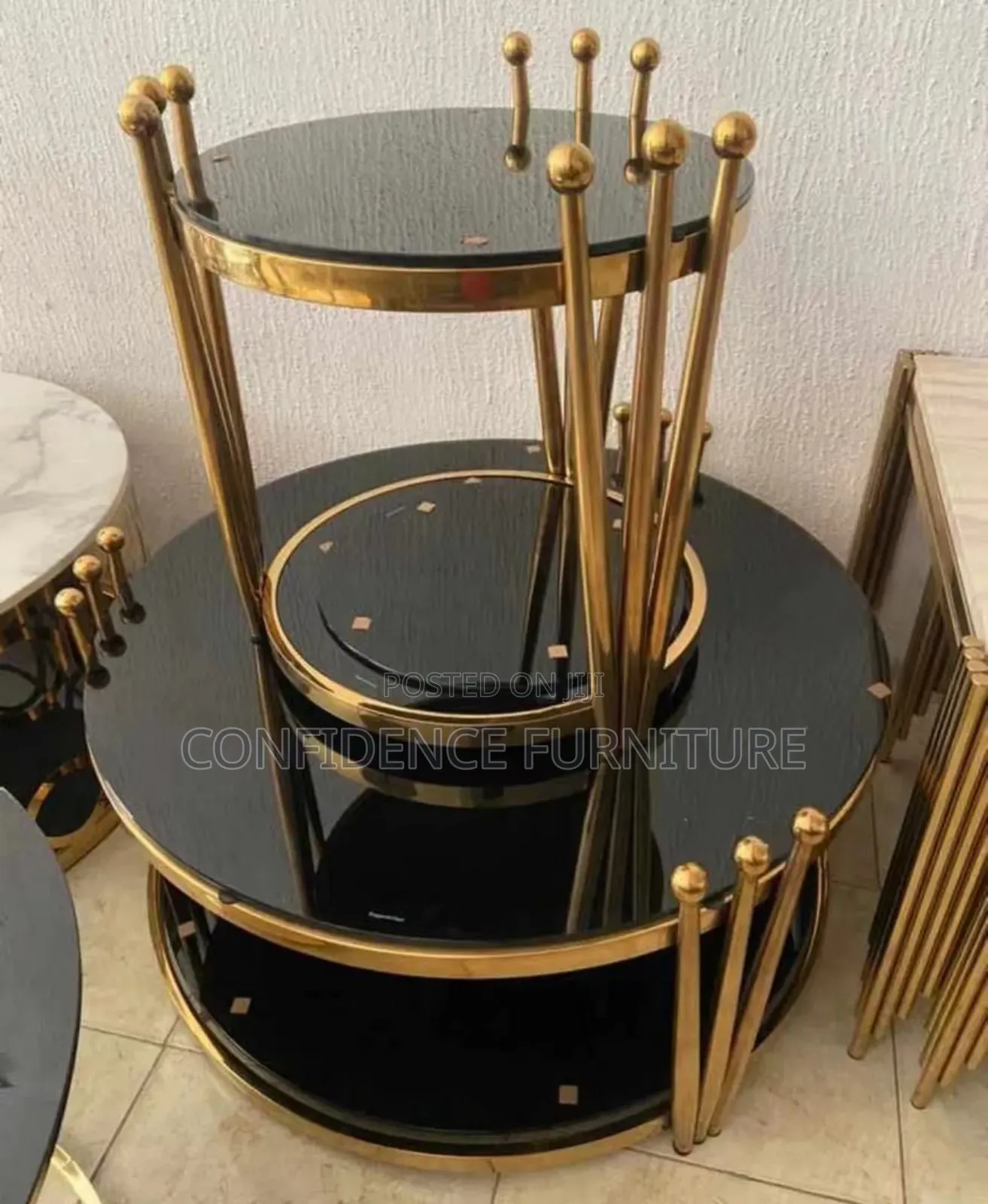 Thick Glass Top Modern Center Table and One Side Stool