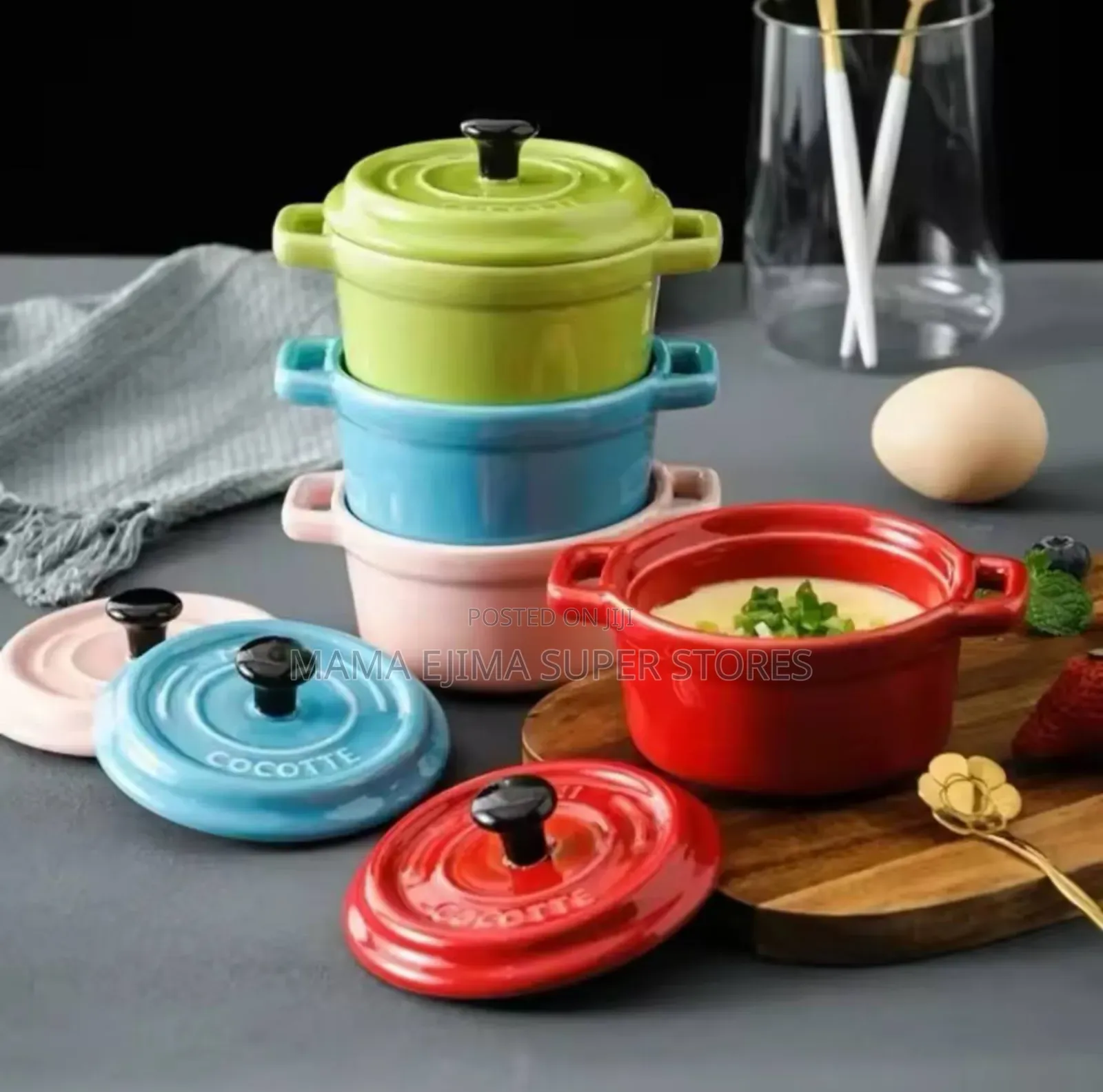 Ceramic Breakfast Bowl Ramekins With Lids,Oven Safe,Creme