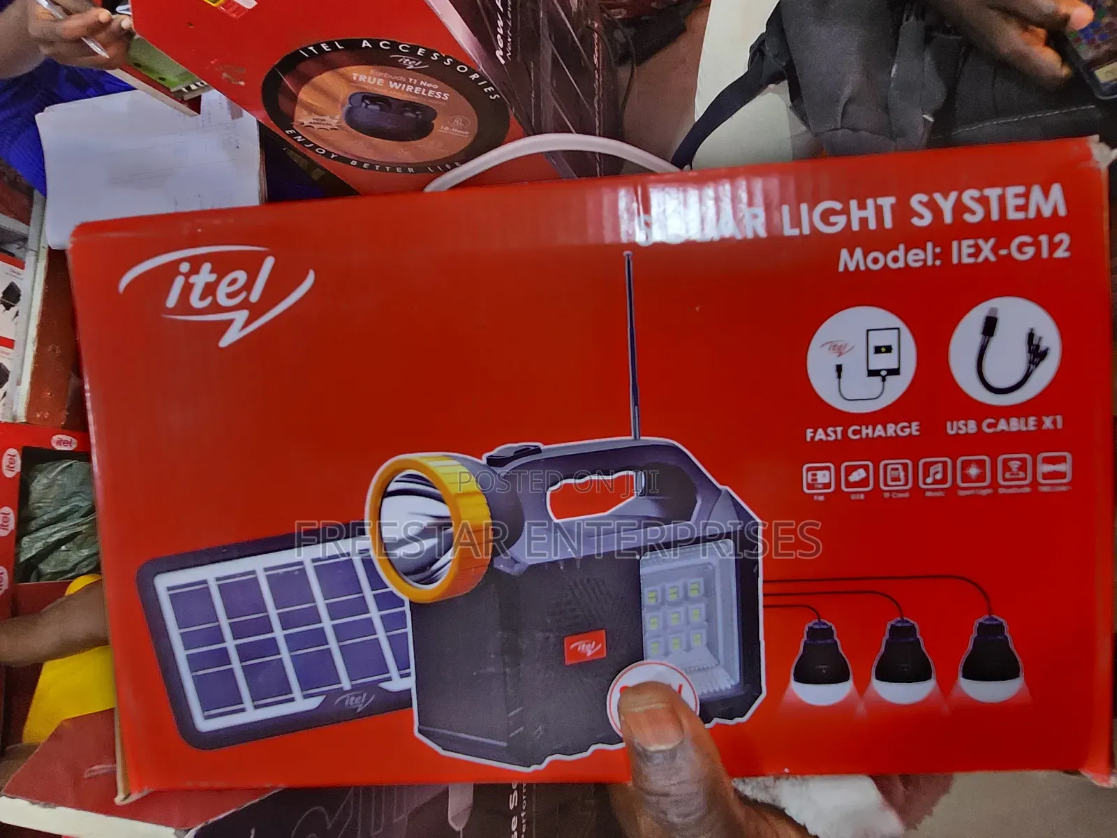 Itel Solar Light System, Bluetooth Speaker. Itel MP3 Player.