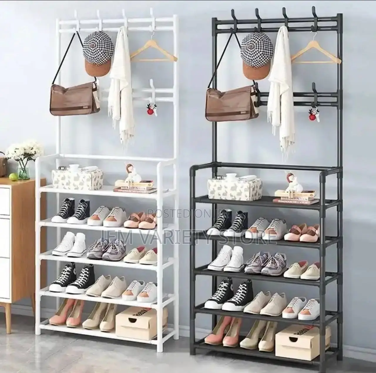 Big Pole Durable Steel Multipurpose Hanger Shoe Rack