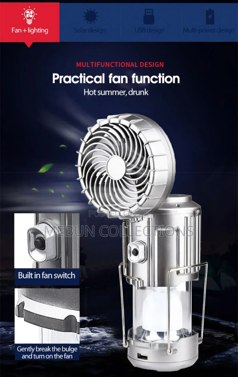 Rechargeable Solar Fan With Lamp and Power Bank