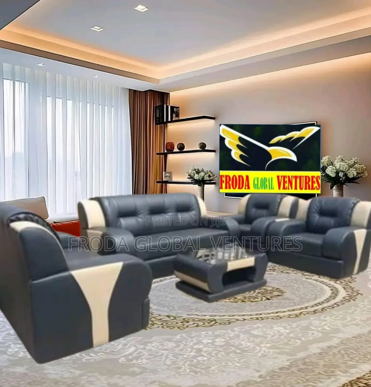 Set of 7 Seaters Leather Sofa With Table
