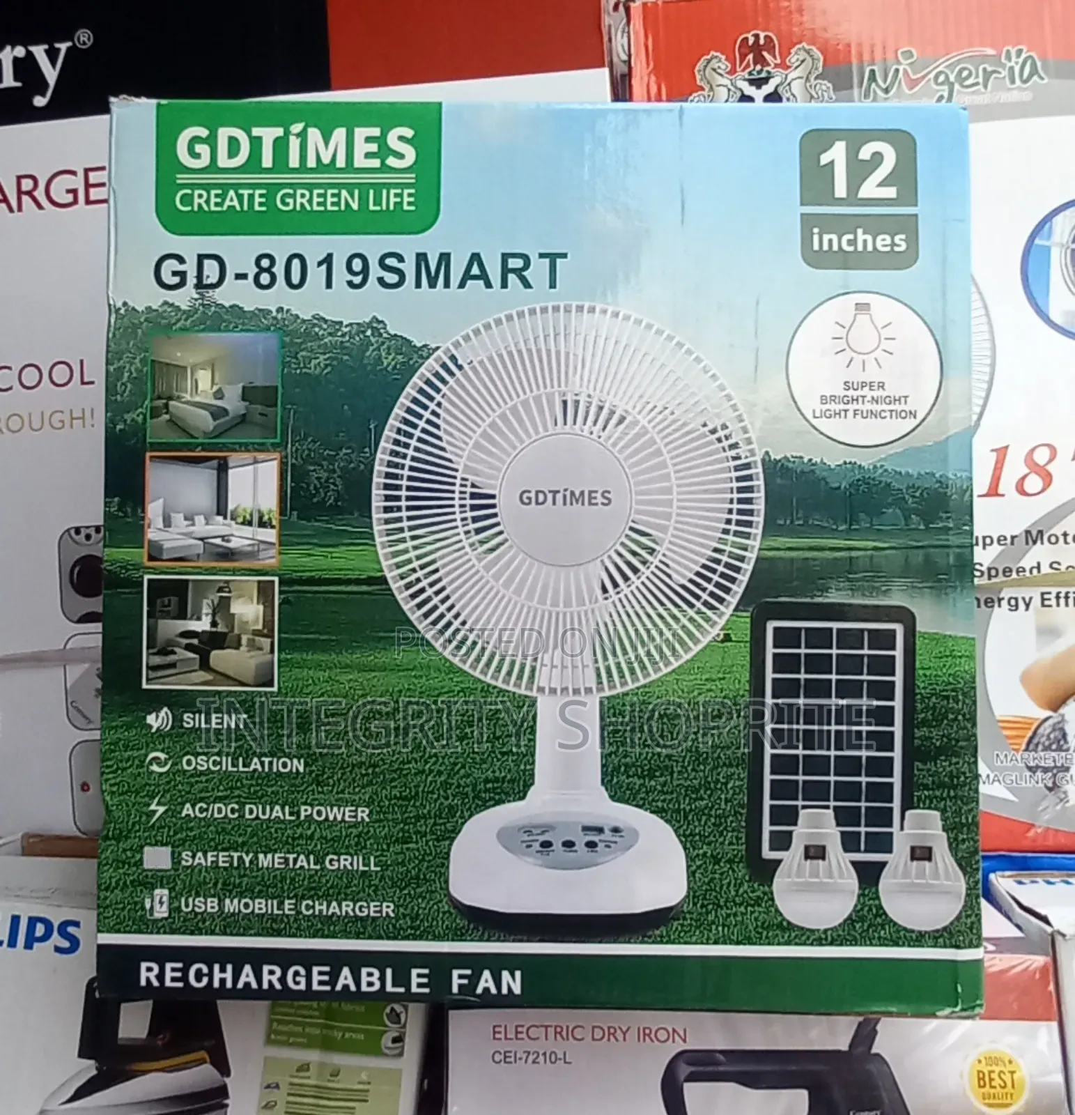 GDTIMES GDTIME Rechargeable Table Fan Solar Panel