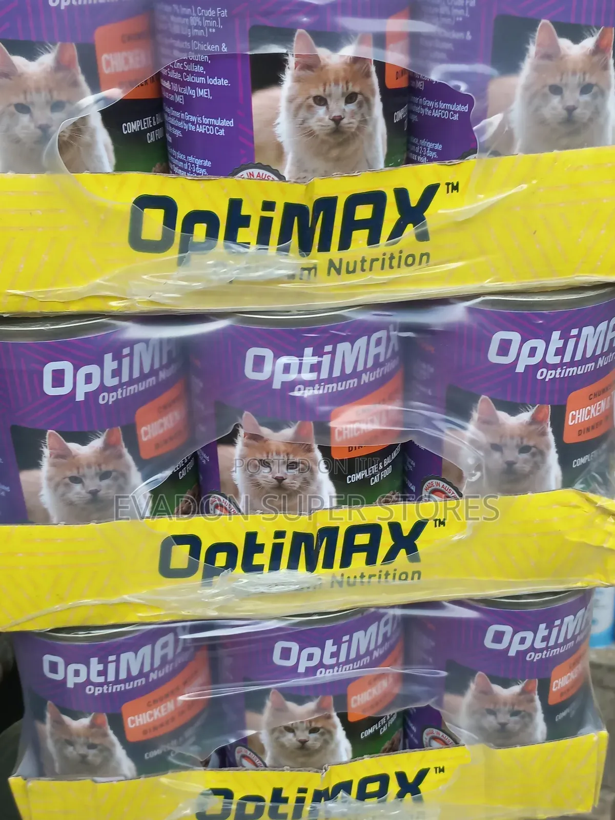 Optimax Cat Food. By 24 Cans