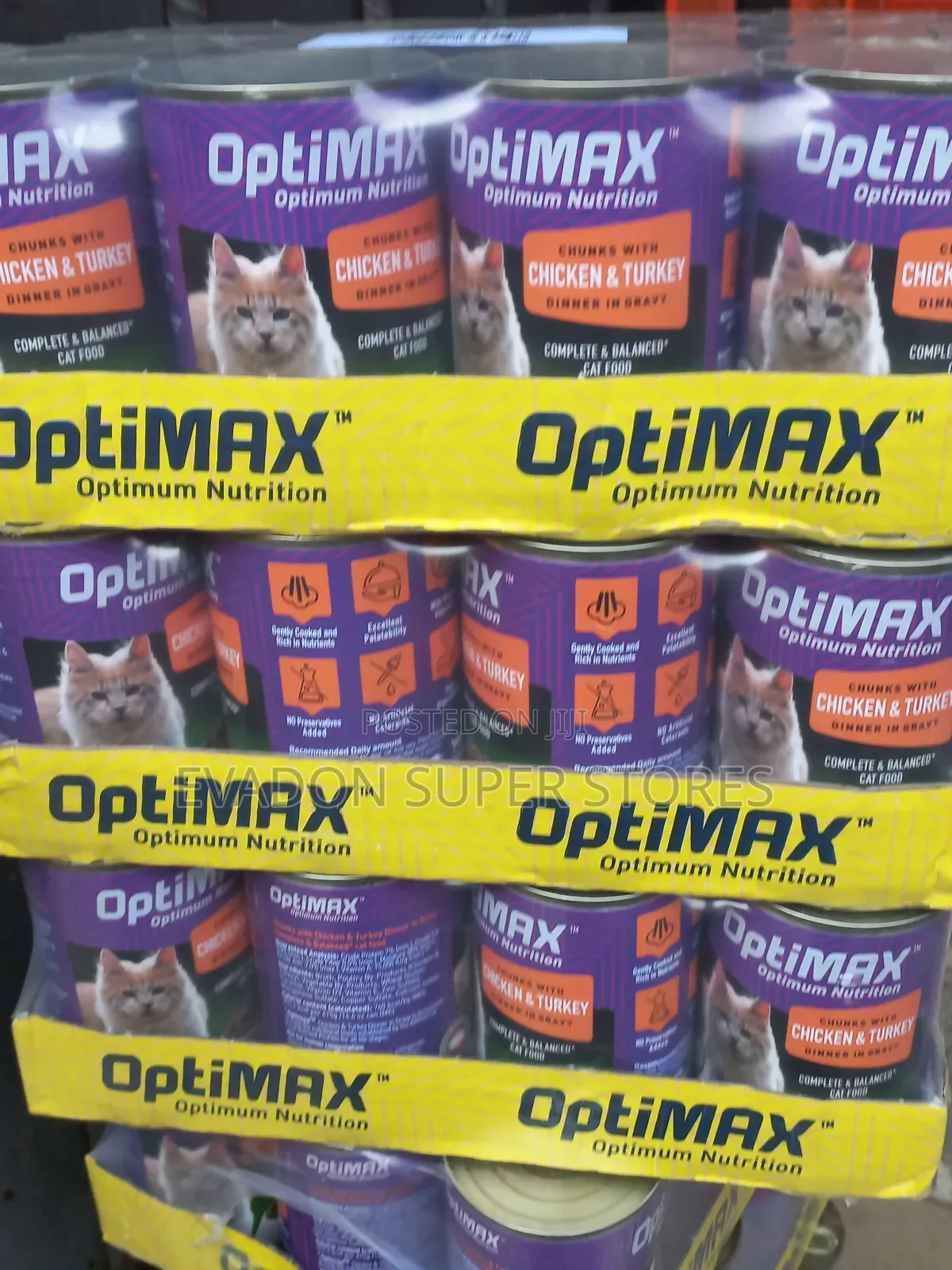 Optimax Cat Food. By 24 Cans