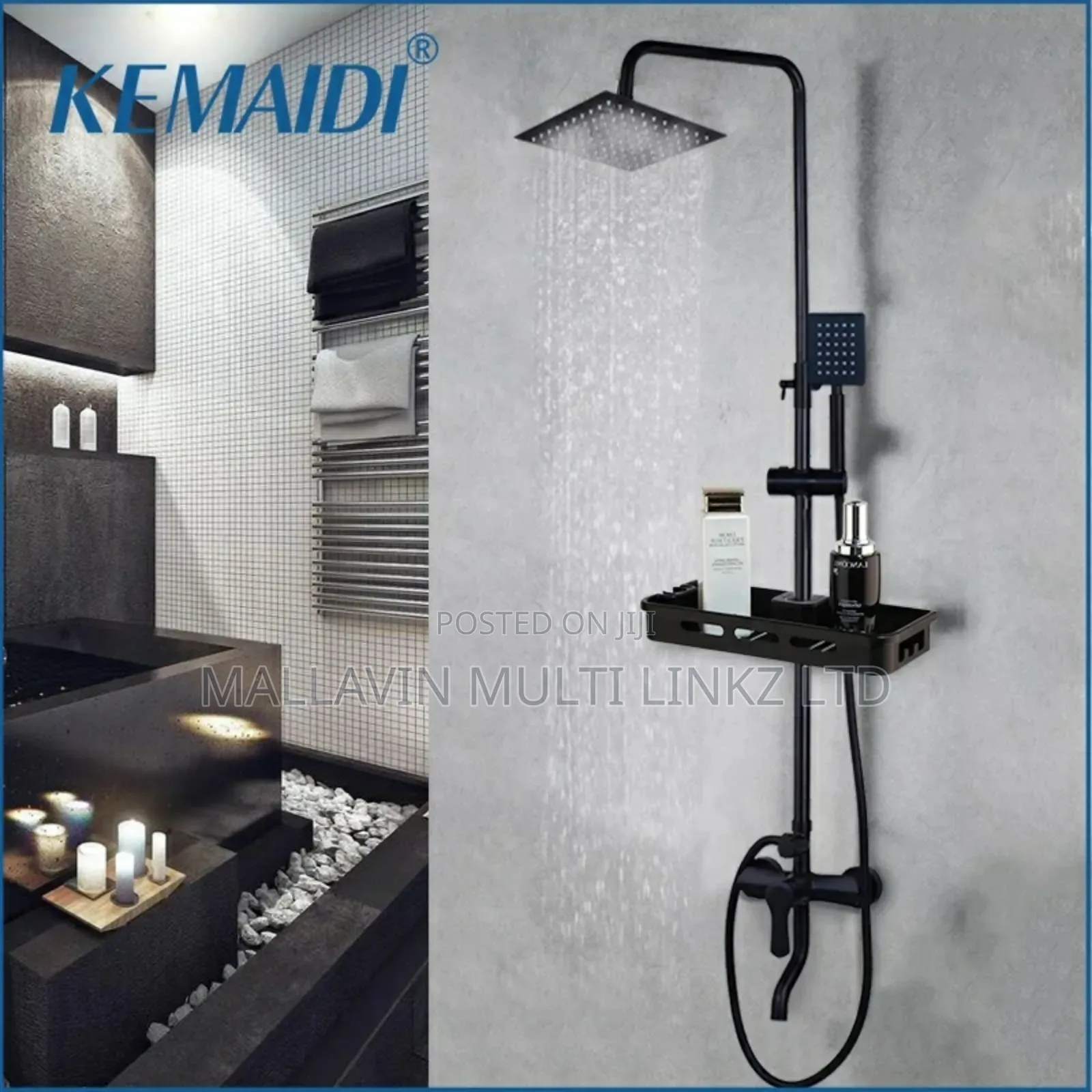 Matte Black Shower With Shower Shelf