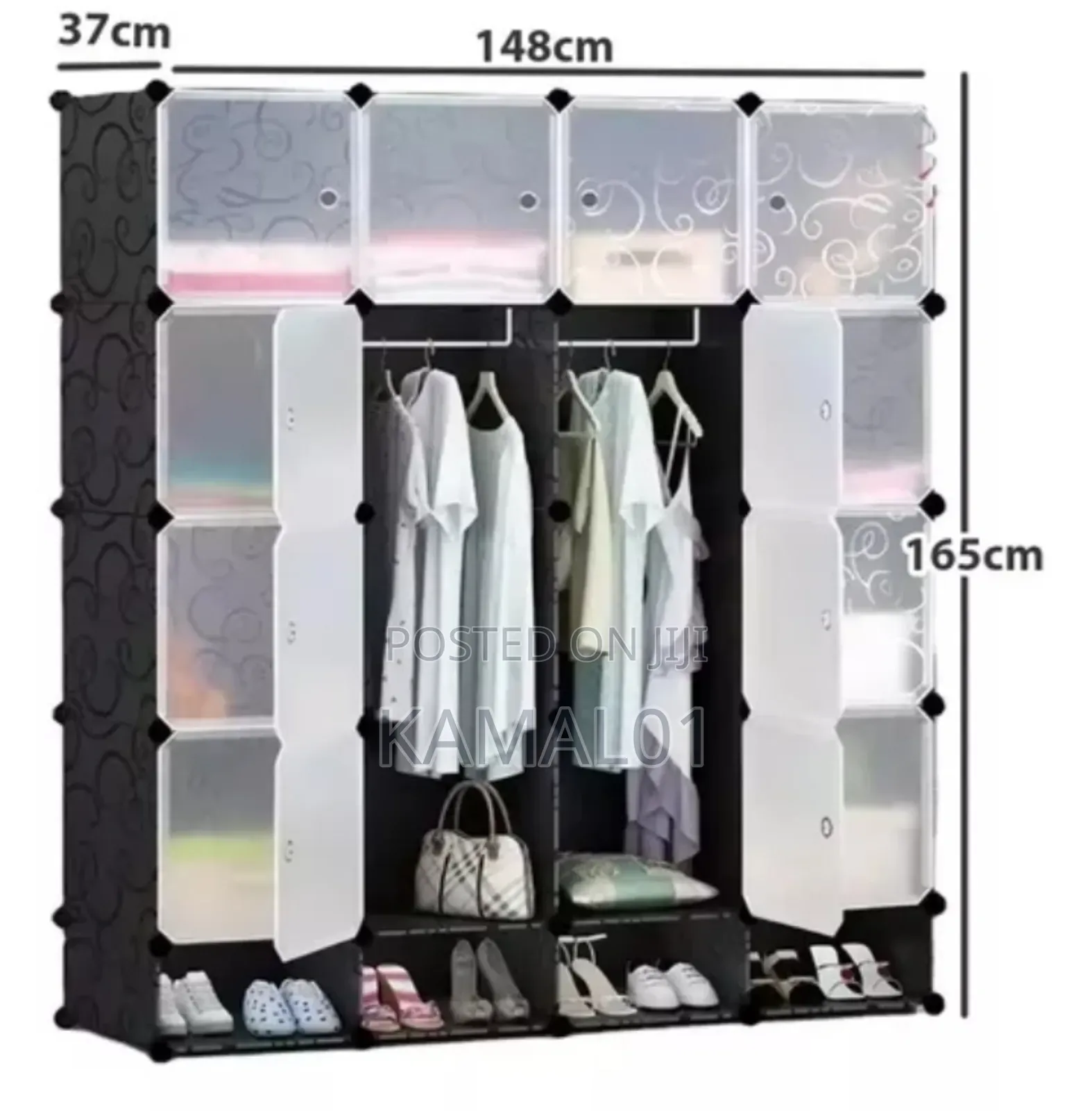 4 Column Wardrobe Organiser Space Saving Storage Plastic