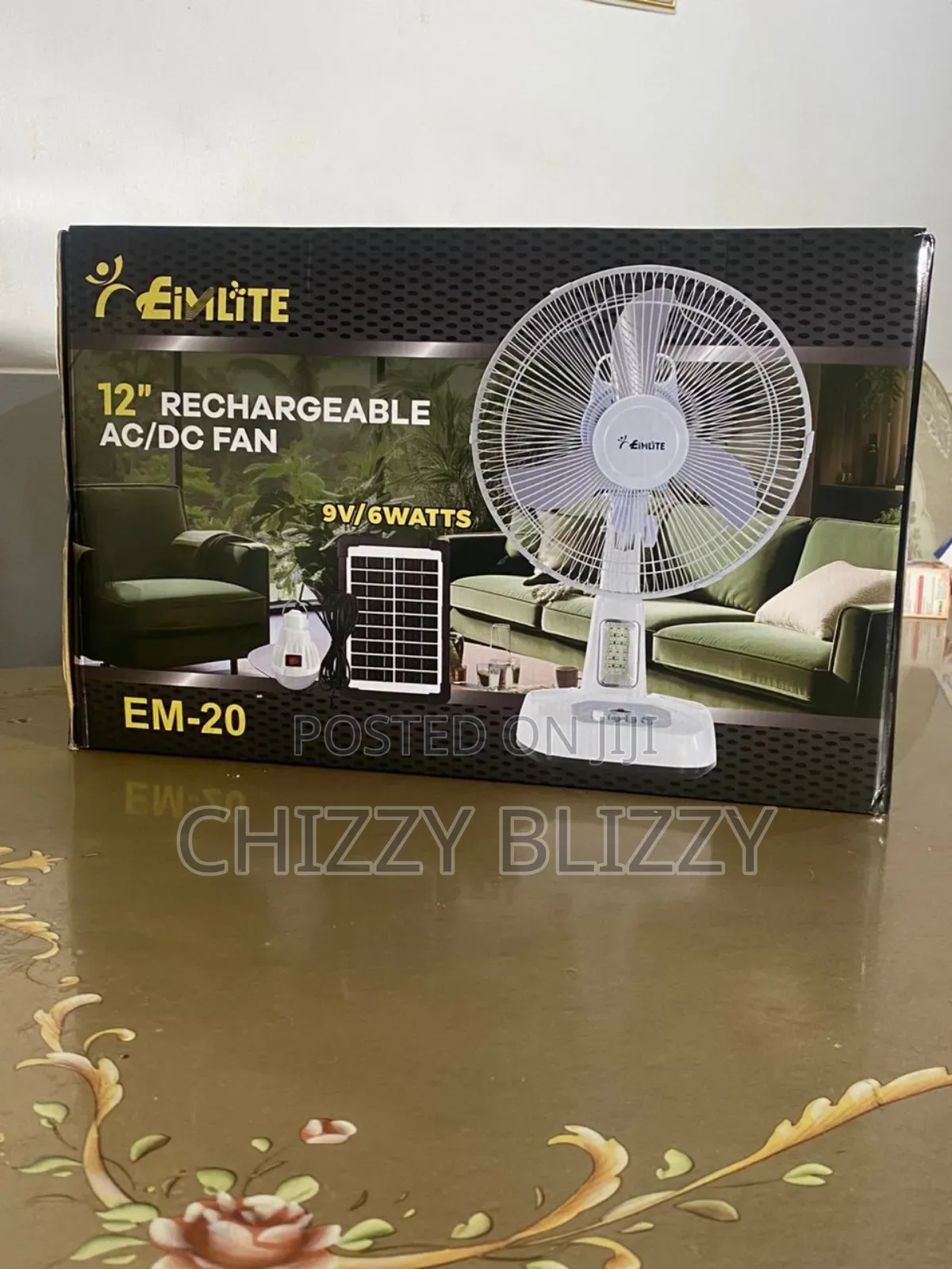 Eimlite 12inch Rechargeable Fan With Solar Panels and Bulbs