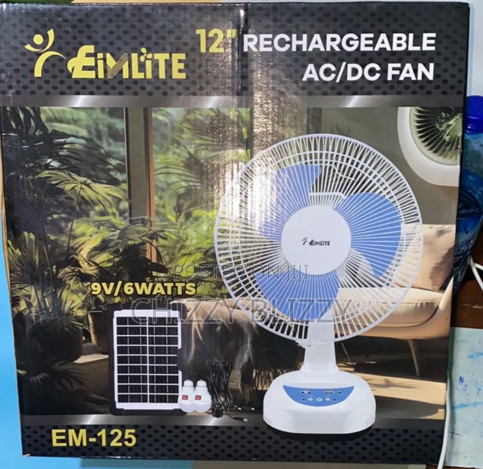 Eimlite 12inch Rechargeable Fan With Solar Panels and Bulbs