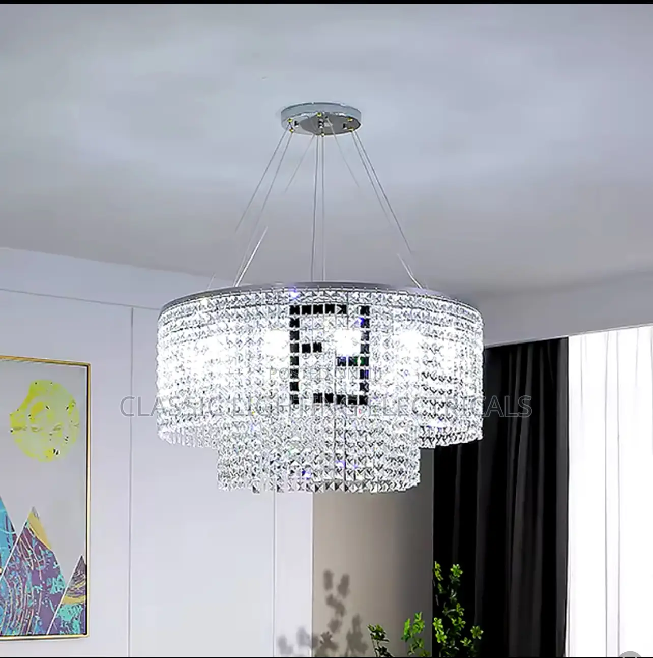 Led Post Modern Tassels Silvery Crystal Ceiling Chandelier