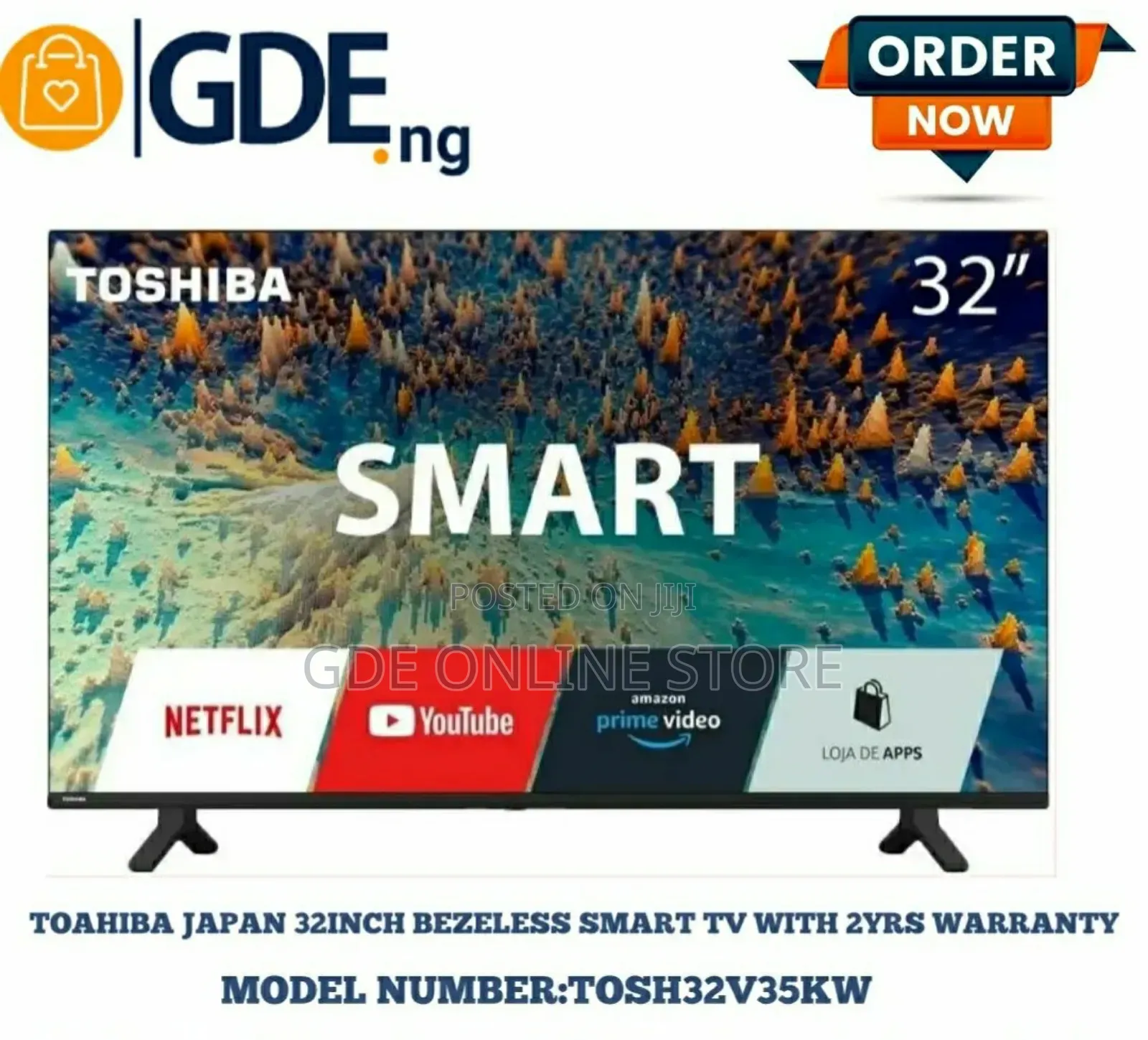 Toshiba 32inch Bezeless Vidaa Smart Tv With 2 Years Warranty
